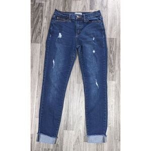 (3/$35) Soundgirl Cuffed Distressed Whiskered Fringe Hem Denim Blue Jeans